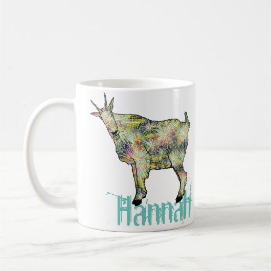 ハナカラフルファンキー風変わりヤギおもしろい動物アート コーヒーマグカップ (左)