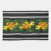 ハナビシソウの花のストライプな台所手タオル キッチンタオル (横)