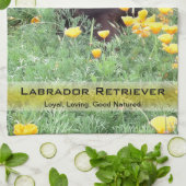 ハナビシソウパッチの写真撮影のラブラドール犬 キッチンタオル (折り畳み)