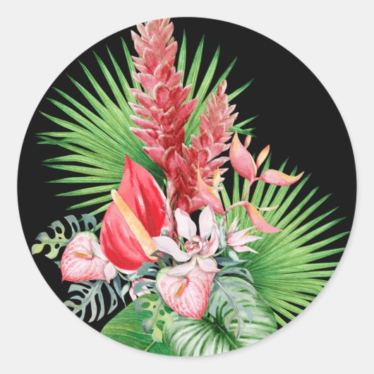 ハナホウ！黒ハワイアン花 ラウンドシール (正面)