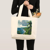 ハナマウイハワイロードトゥハナビーチコーストレトロ ラージトートバッグ (正面(商品))