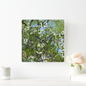 ハナミズキの枝春 スクエア壁時計 (ホーム)