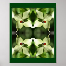 ハナミズキの白い花のラディバグ自然抽象芸術 ポスター