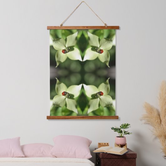 ハナミズキの白い花の抽象芸術 吊り下げ型タペストリー (寝室)