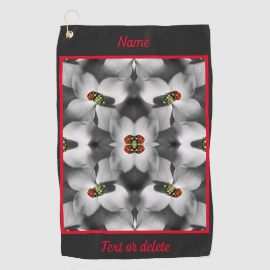 ハナミズキの花の抽象芸術パーソナライズされた ゴルフタオル (正面)