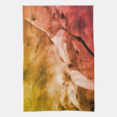 ハナミズキの花の白黒ヴィンテージ キッチンタオル (縦)