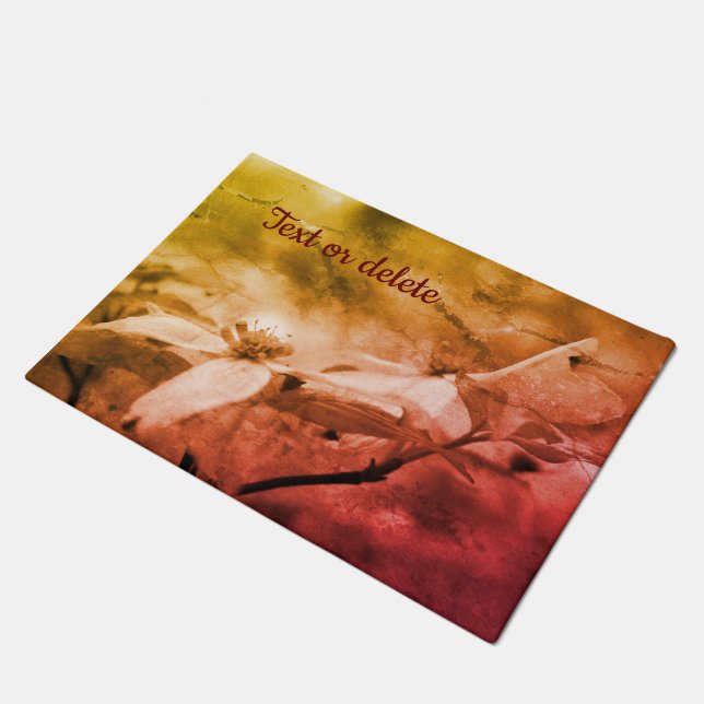 ハナミズキの花の白黒ヴィンテージ ドアマット (アングル)