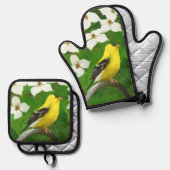 ハナミズキの金魚オリジナルバードアート 鍋つかみ&鍋敷きセット (正面/裏面)