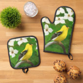 ハナミズキの金魚オリジナルバードアート 鍋つかみ&鍋敷きセット (トップダウン)