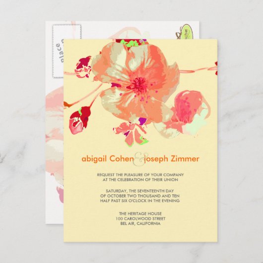 ハナミズキ/ピンク/桃/結婚式招待状はがき インビテーションポストカード (正面/裏面)