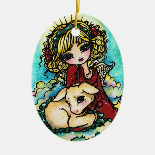 ハナリン著クリスマスの奇跡の天使の芸術 セラミックオーナメント (正面)