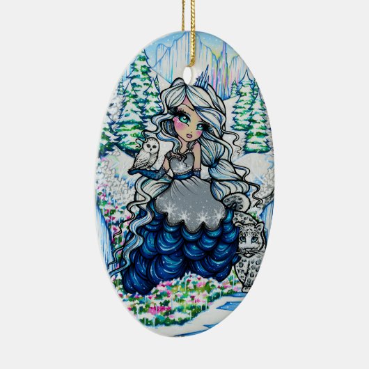 ハナリン著クリスマスの氷のプリンセスの雪のフクロウの芸術 セラミックオーナメント (右)