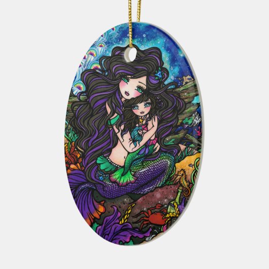 ハナリン著人魚のお母さんおよびベビーの水中芸術 セラミックオーナメント (左)