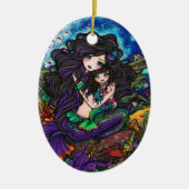 ハナリン著人魚のお母さんおよびベビーの水中芸術 セラミックオーナメント (正面)