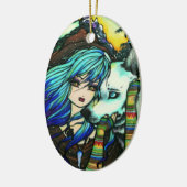 ハナリン著冬の吸血鬼のオオカミの雪の女の子の芸術 セラミックオーナメント (左)