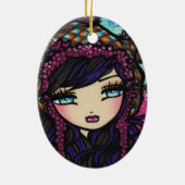 ハナリン著氷の雪の女の子の芸術の冬のハート セラミックオーナメント (裏面)