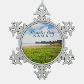 ハナリーベイカウアイハワイスノーフレークペウタークリスマ スノーフレークピューターオーナメント (正面)