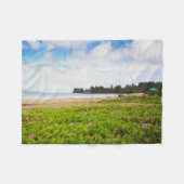 ハナリーベイカウアイハワイビーチ花 フリースブランケット (正面(横))