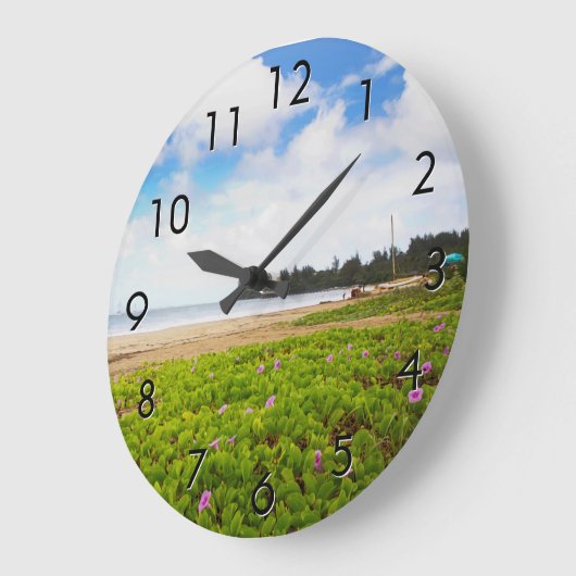 ハナリーベイカウアイハワイビーチ花 ラージ壁時計 (傾斜)