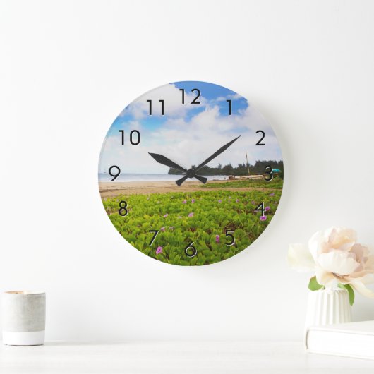 ハナリーベイカウアイハワイビーチ花 ラージ壁時計 (ホーム)