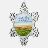 ハナリーベイカウアイハワイビーチ+ボート スノーフレークピューターオーナメント (右)