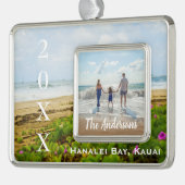 ハナリーベイボート，カウアイ・ハワイの年/文字写真 シルバープレートフレームオーナメント (左)