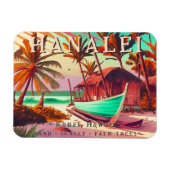 ハナレイカウアイハワイ熱帯夕日のヤシの木60s マグネット (横)