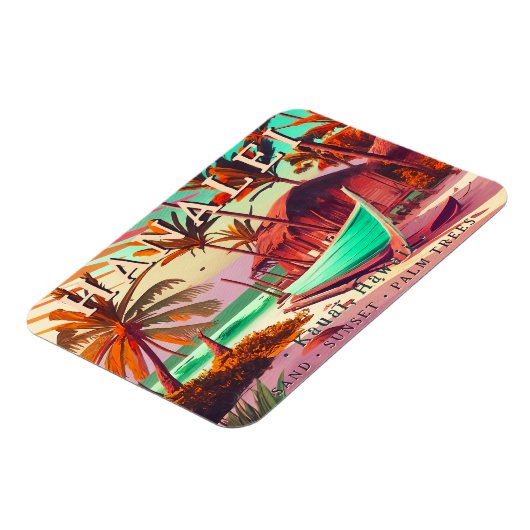 ハナレイカウアイハワイ熱帯夕日のヤシの木60s マグネット (左側)