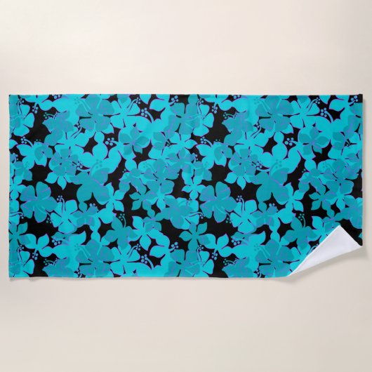 ハナレイハワイアンハイビスカス迷彩柄フローラティール（緑がかった色） ビーチタオル (正面)