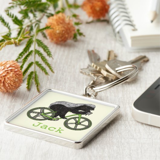 ハニおもしろいーアナグマサイクリングバダス自転車追加名 キーホルダー (側面)