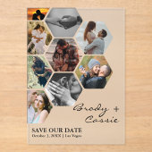 ハニカエレガントム写真の結婚式の日付を保存 アクリル招待状 (正面)