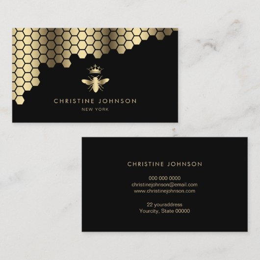 ハニカフェイクム金ゴールドフォイルクイーンビー 名刺 (正面/裏面)