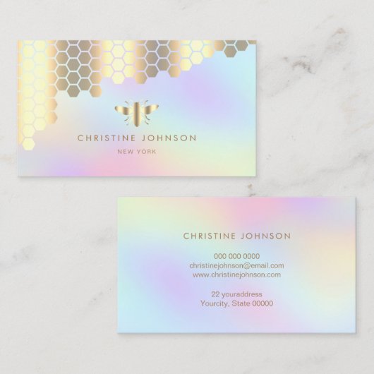 ハニカフェイク金ゴールドフォイルハチミツバチ 名刺 (正面/裏面)