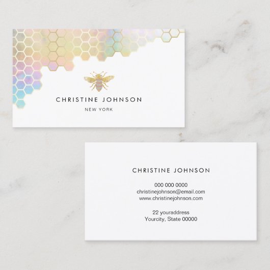 ハニカムおよびフェイク金ゴールドフォイルのジュエルビーロゴ 名刺 (正面/裏面)