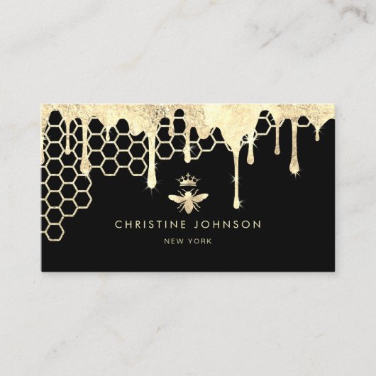 ハニカムおよびフェイク金ゴールドフォイルクイーンビー 名刺 (正面)