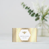 ハニカムおよび六角ビーのロゴフェイク金ゴールド箔 名刺 (スタンド正面)