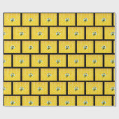 ハニカムとのまわりにイエロー&ブラックのギフトラップ ラッピングペーパー (フラット)