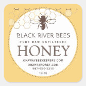 ハニカムとビー生のハニーラベル（黄色） スクエアシール (正面)