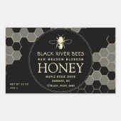 ハニカムと様式化されたビーブラック付きハニーラベル 長方形シール (正面)