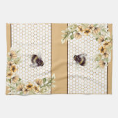 ハニカムと蜂の花柄 キッチンタオル (横)