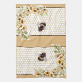 ハニカムと蜂の花柄 キッチンタオル (縦)