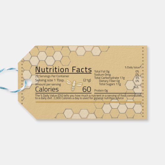 ハニカムイエローの栄養ファクト付きハニーラベル ギフトタグ (裏面横)