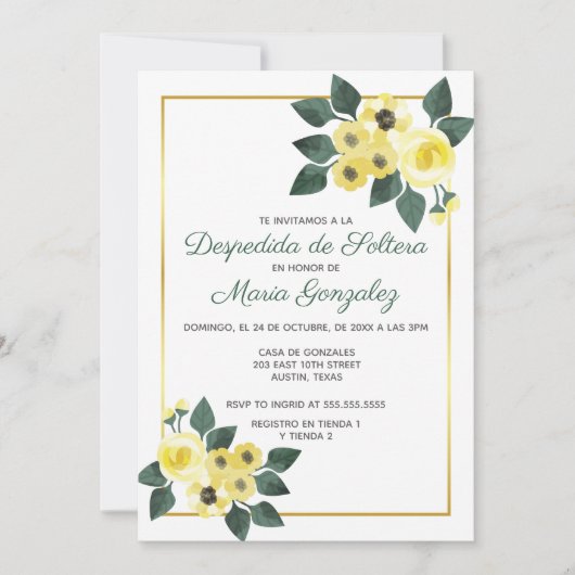 ハニカムイエローフラワー ブライダルシャワー 招待状 (正面)