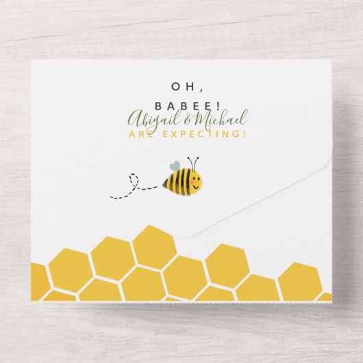 ハニカムウォーターカラーのまわりにベビーシャワー オールインワン招待状 (裏面)