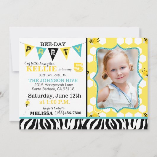 ハニカムゼブラプリントのまわりに誕生日招待状 招待状 (正面)