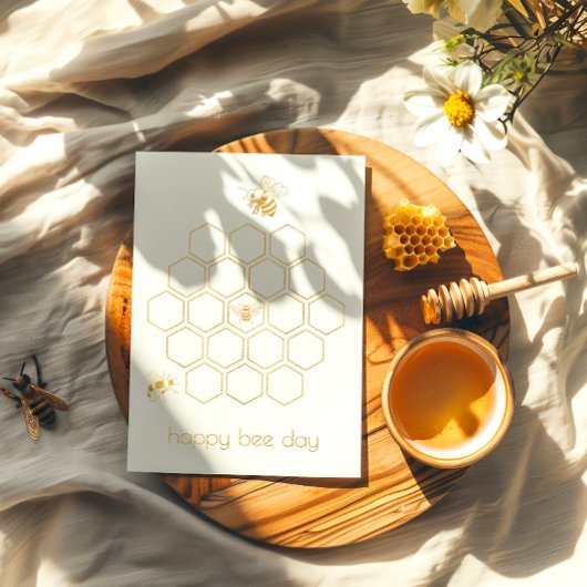 ハニカムハッピービーデイフォイル誕生日カード 箔グリーティングカード