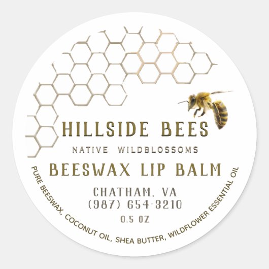 ハニカムハニカムとビー付きワイルドフラワーリップバームラベル ラウンドシール (正面)