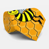 ハニカムパターンと笑顔のミツバチ ネクタイ (ロール)