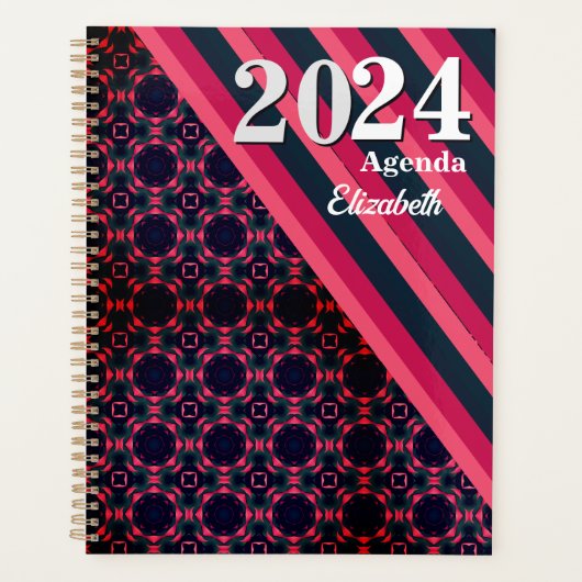 ハニカムパターンのヴィンテージ崇拝あなたの名前を追加 プランナー手帳 (正面)