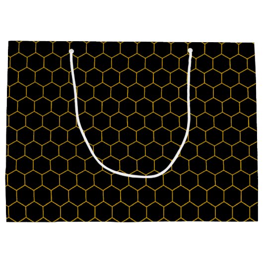 ハニカムパターンブラックイエロー抽象芸術六角 ラージペーパーバッグ (裏面)